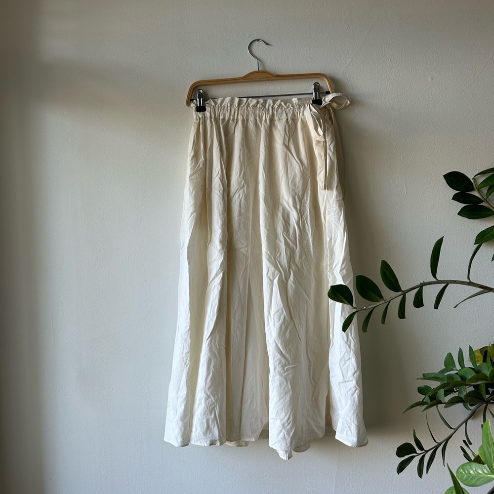 Wilfred Cotton White & Striped Midi Skirt with Tie Waist